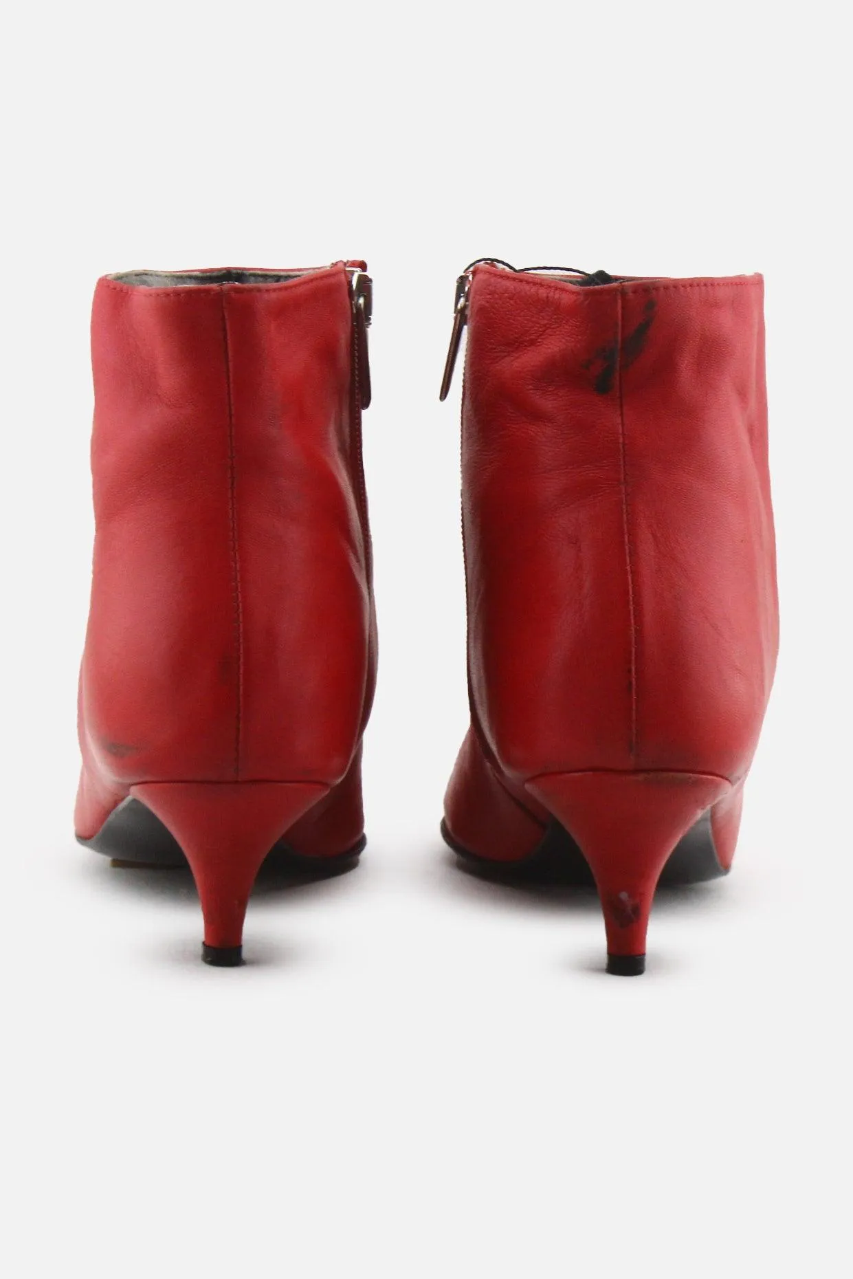 European Brand Zipper Kitten Heels Ankle Boots | 100% Authentic Leather