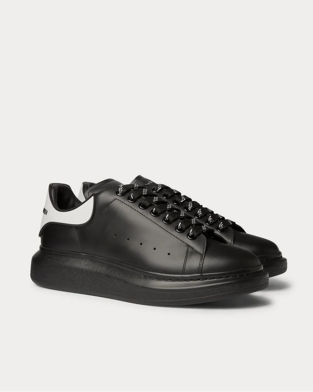 Exaggerated-Sole Rubber-Trimmed Leather  Black low top sneakers