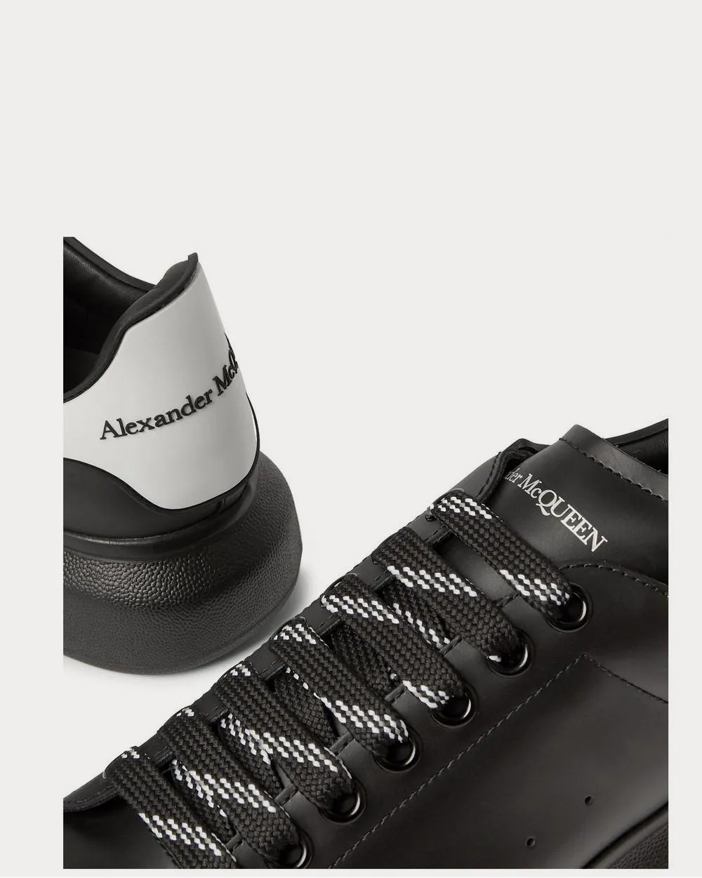 Exaggerated-Sole Rubber-Trimmed Leather  Black low top sneakers
