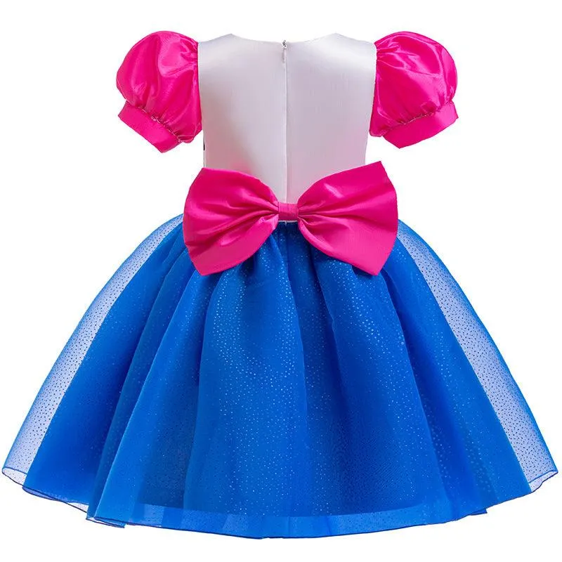 Fashion Striped Princess Dress Girl Sparkling Blue Puff Sleeve Dress Colorful Children's Party Dress