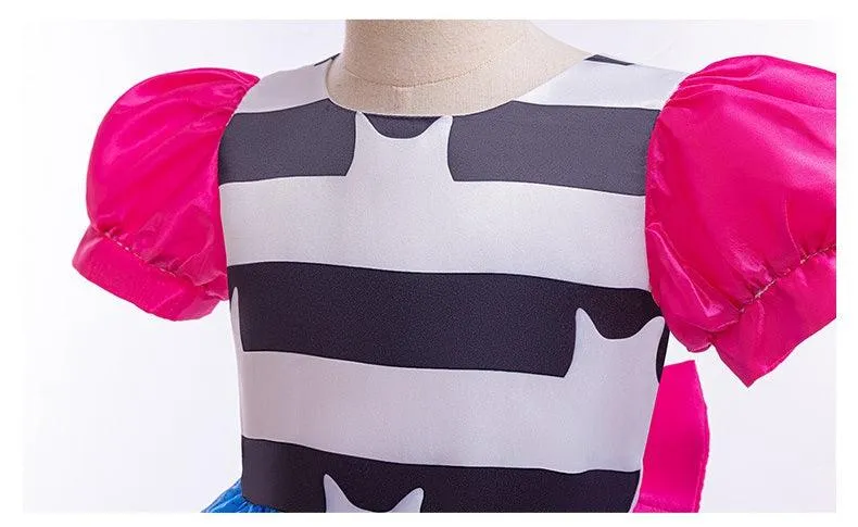 Fashion Striped Princess Dress Girl Sparkling Blue Puff Sleeve Dress Colorful Children's Party Dress