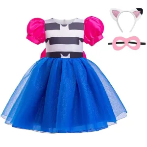 Fashion Striped Princess Dress Girl Sparkling Blue Puff Sleeve Dress Colorful Children's Party Dress