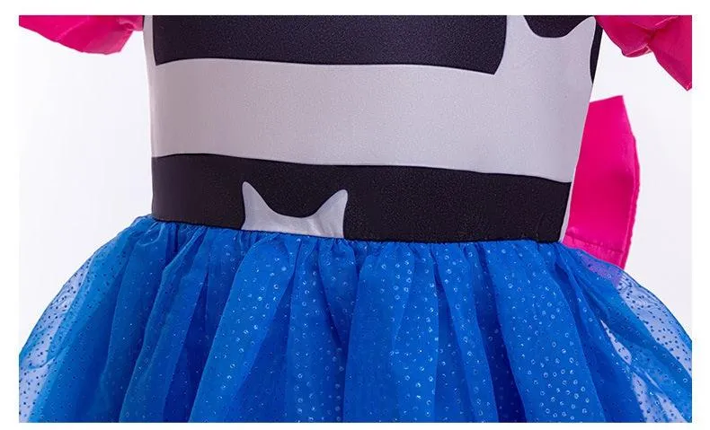 Fashion Striped Princess Dress Girl Sparkling Blue Puff Sleeve Dress Colorful Children's Party Dress