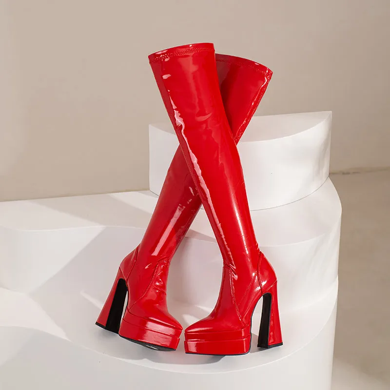 Fenix Patent Leather Red Thigh High Boots