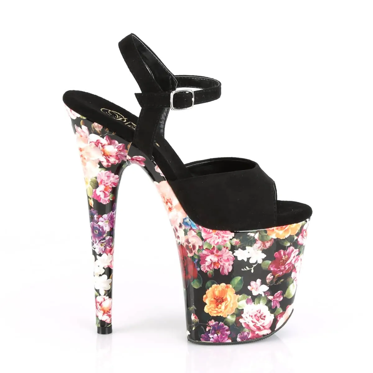 FLAMINGO-809WR Black & Multi Colour Ankle Peep Toe High Heel