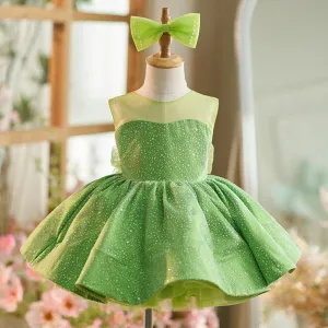 Fresh Green Playful Dress Girl's polka dot bow princess dress Elegant Puffy Dress Carnival Birthday Party Dress