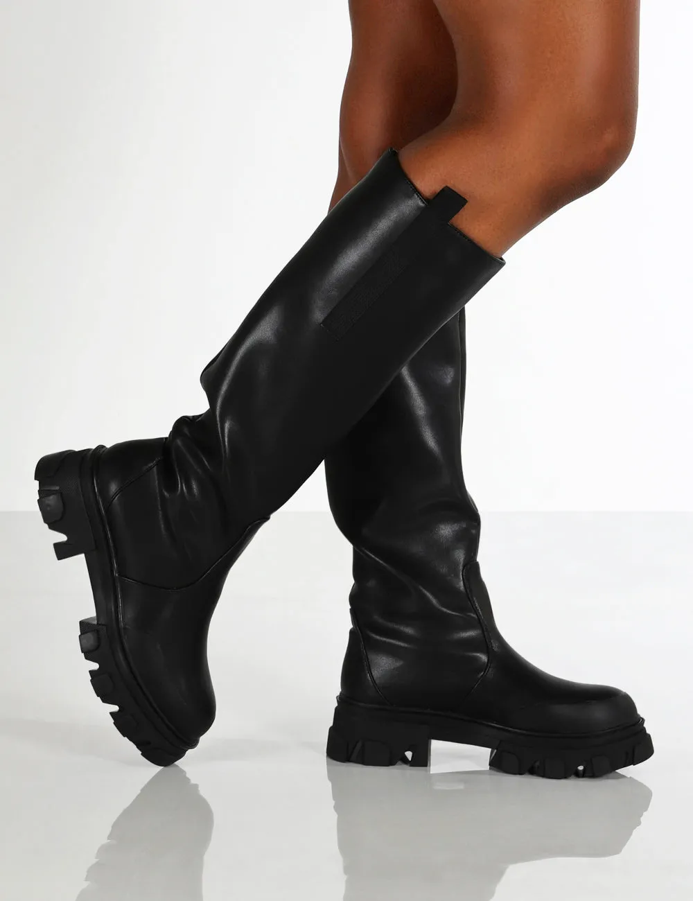 Genius Black Knee High Chunky Sole Boots
