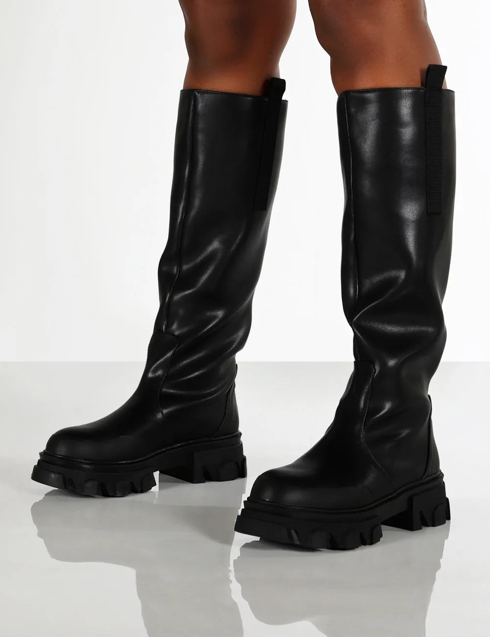 Genius Black Knee High Chunky Sole Boots