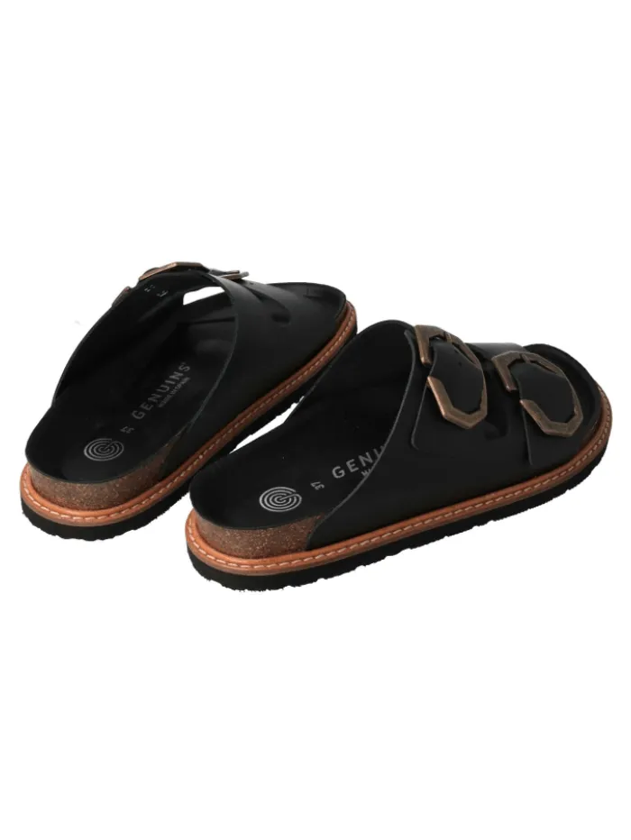 Genuins Footwear GALIA Leather Black Flat Sandals G105683