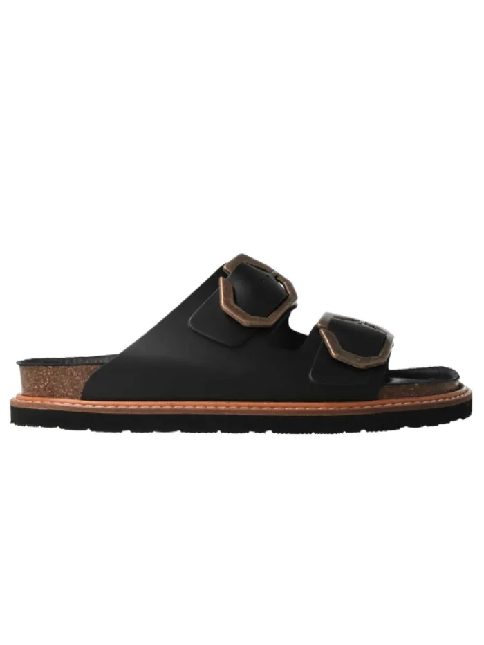 Genuins Footwear GALIA Leather Black Flat Sandals G105683
