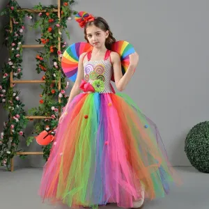 Girl's colorful suspender princess dress Sweet and fluffy lollipop skirt Colorful Playful Dress Birthday party Halloween carnival stage performance costume