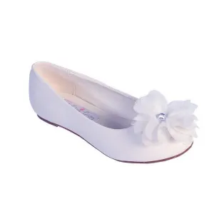 Girls White Chiffon Rhinestone Flower Flats in Sizes 1-4 Kids