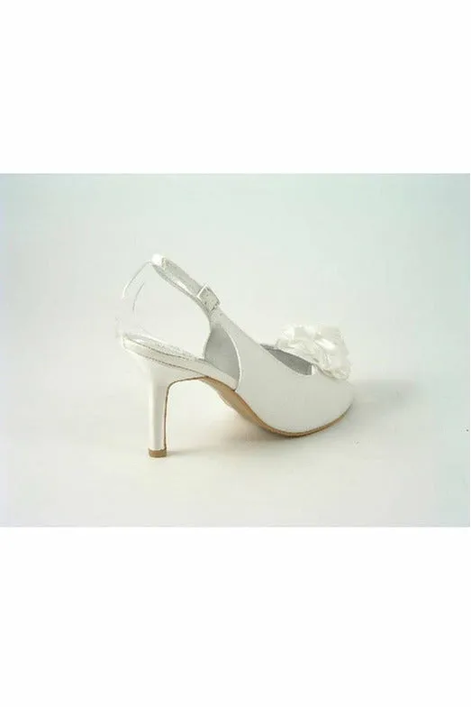 Glitz Shoes Perdita Ivory Satin Peep Toe Sling Back