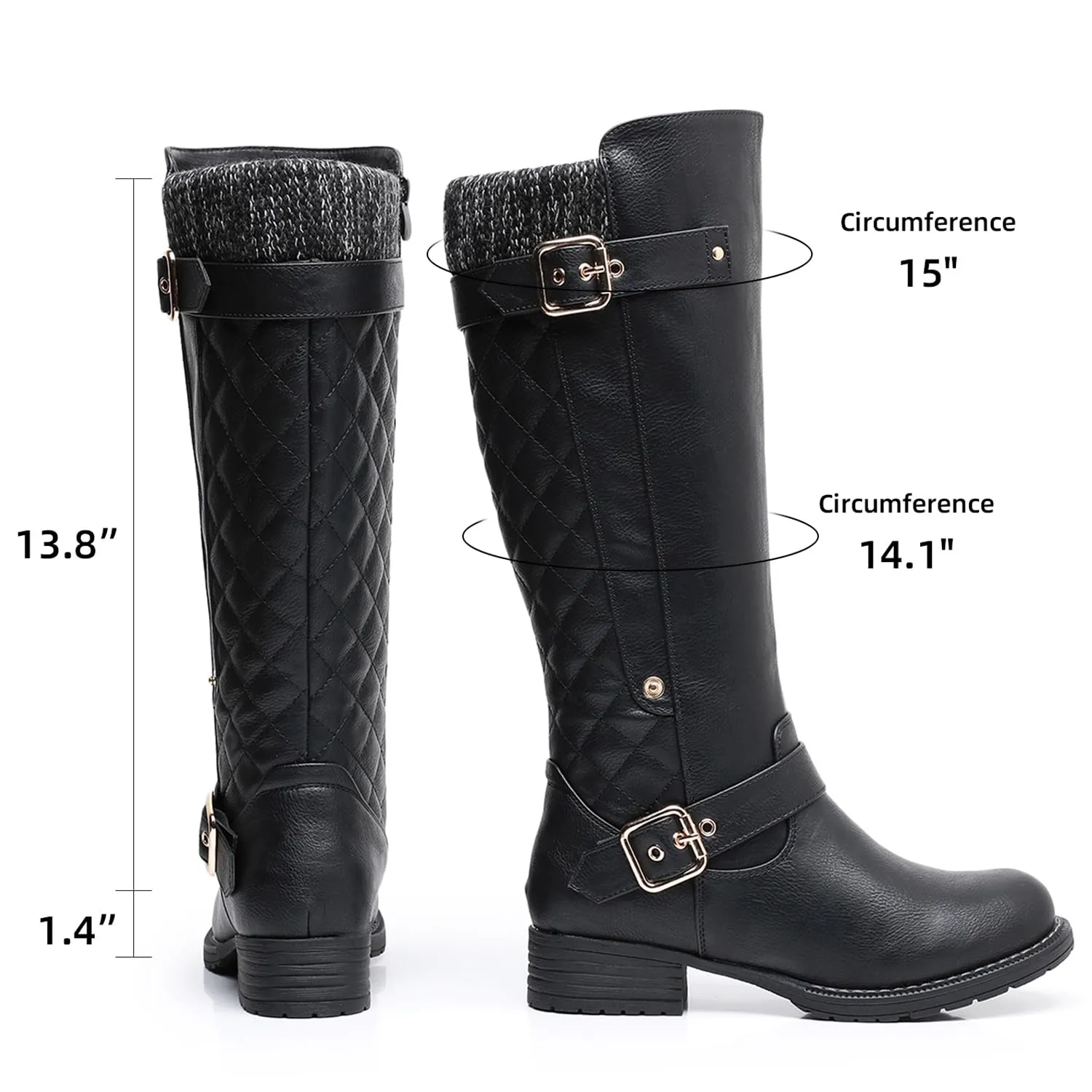 GLOBALWIN Women's 19YY01 Black Quilted Knee-High Fashion Boots 7.5M