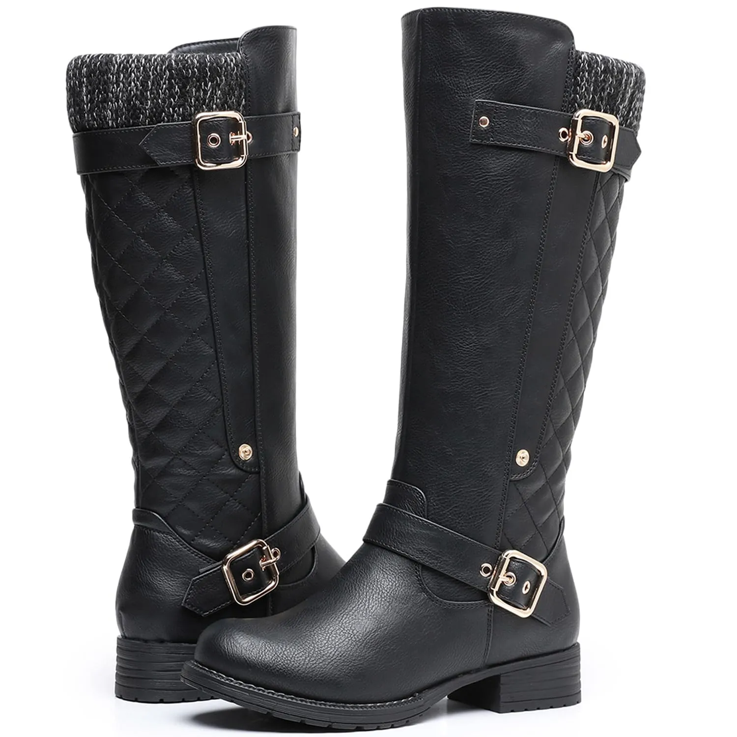 GLOBALWIN Women's 19YY01 Black Quilted Knee-High Fashion Boots 7.5M