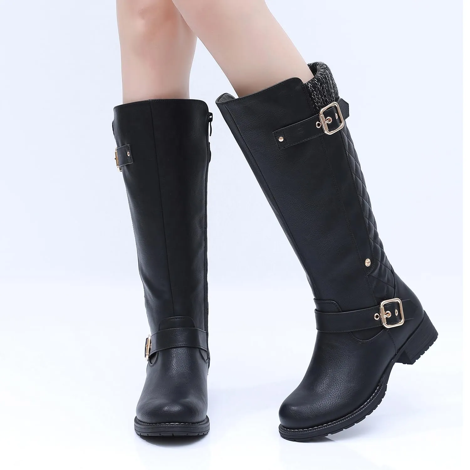 GLOBALWIN Women's 19YY01 Black Quilted Knee-High Fashion Boots 7.5M