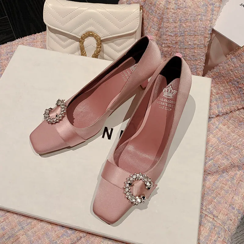 Greta Pink Satin Heels