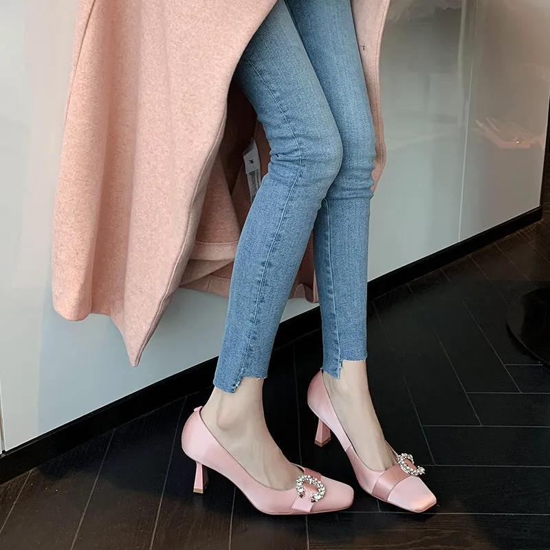 Greta Pink Satin Heels