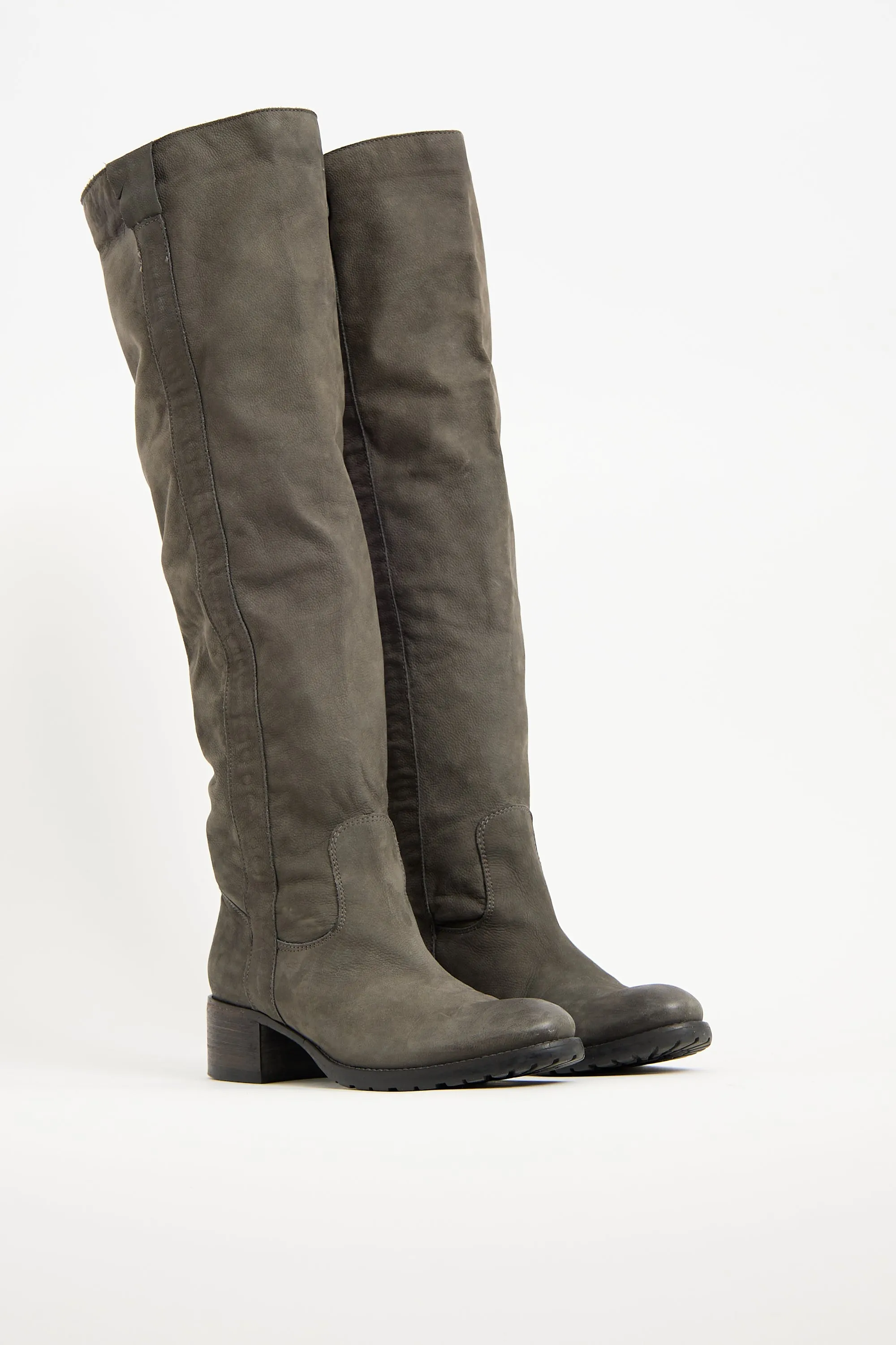 Grey Leather Knee High Boot