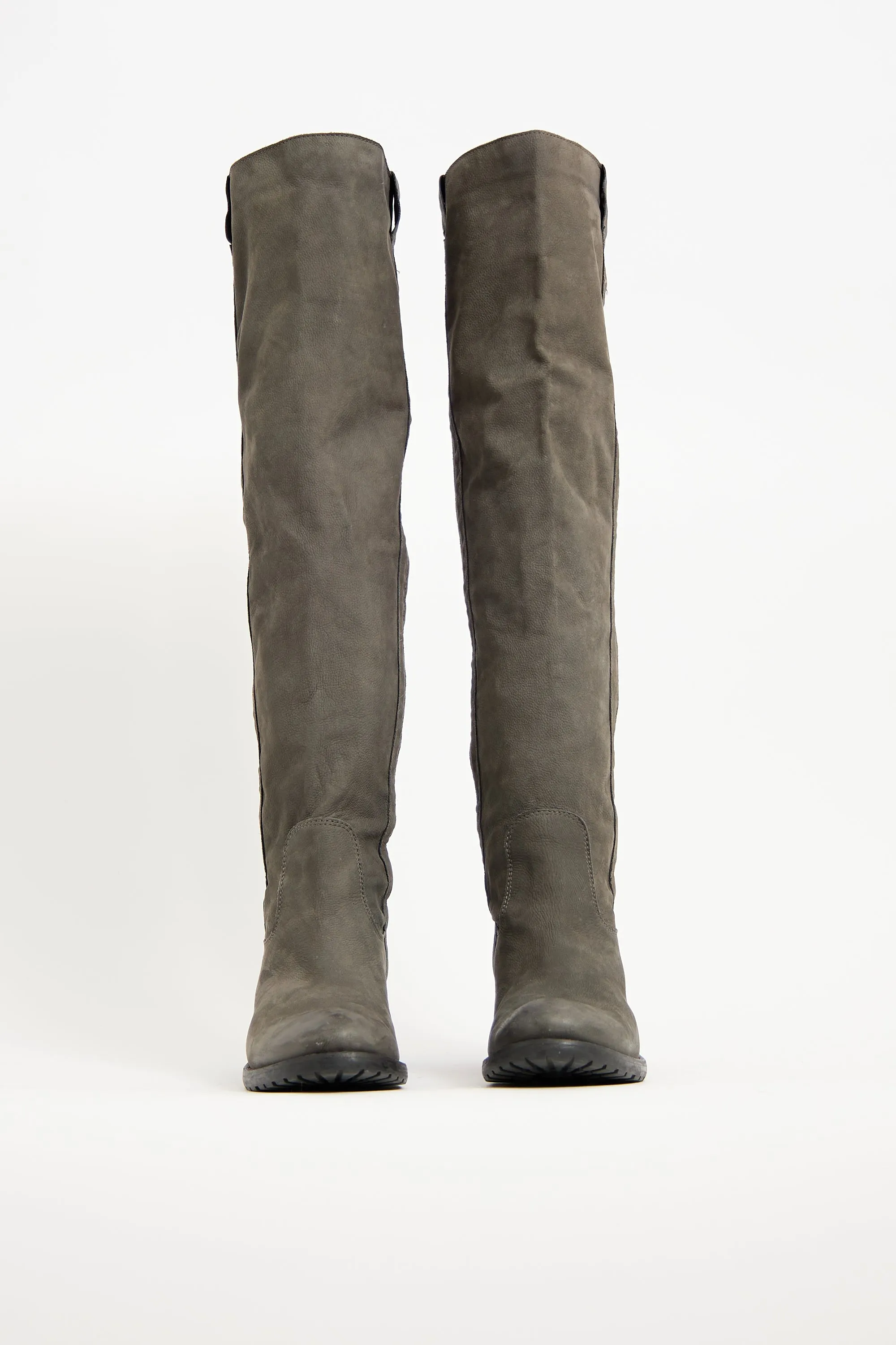 Grey Leather Knee High Boot