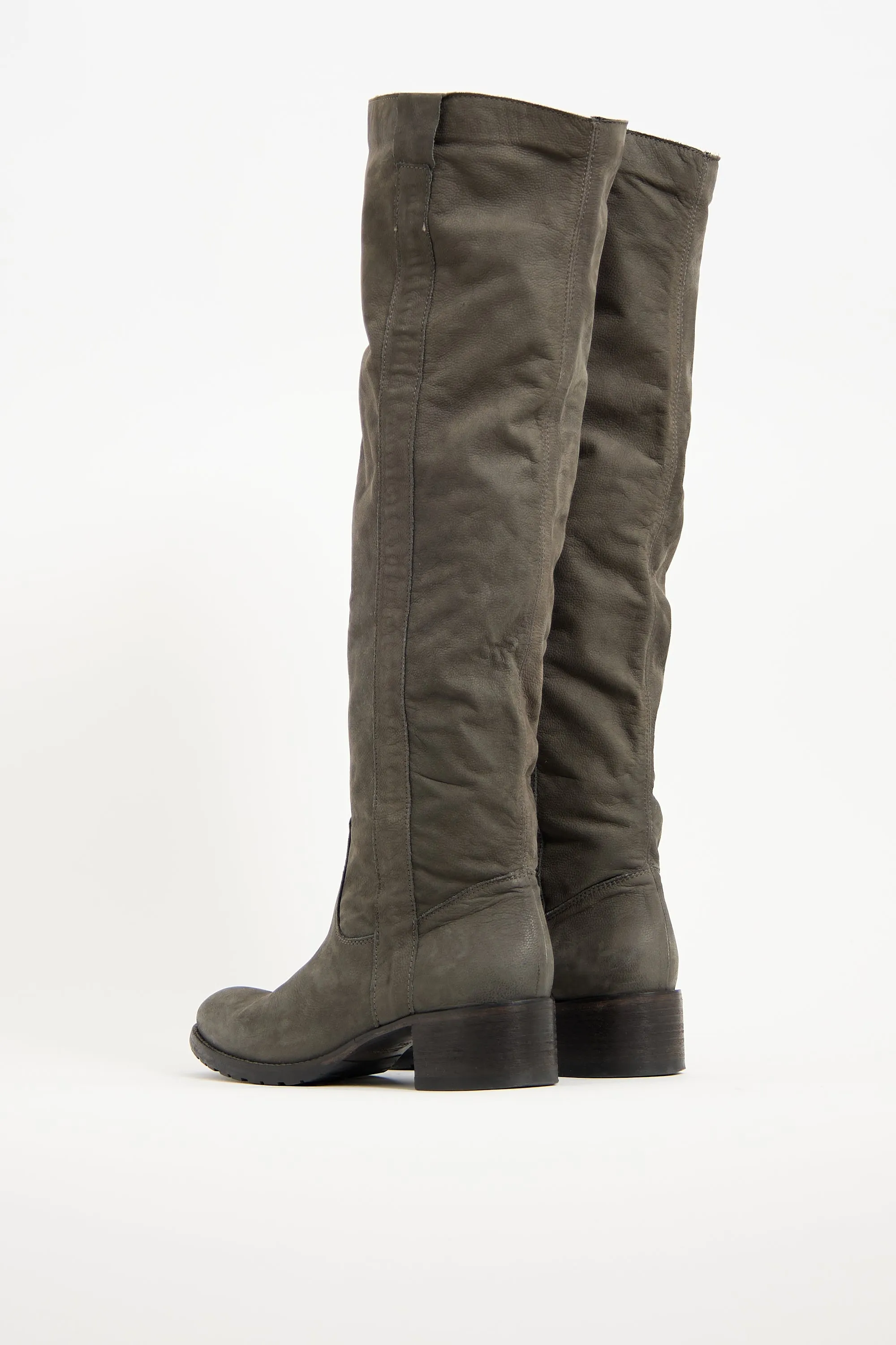 Grey Leather Knee High Boot
