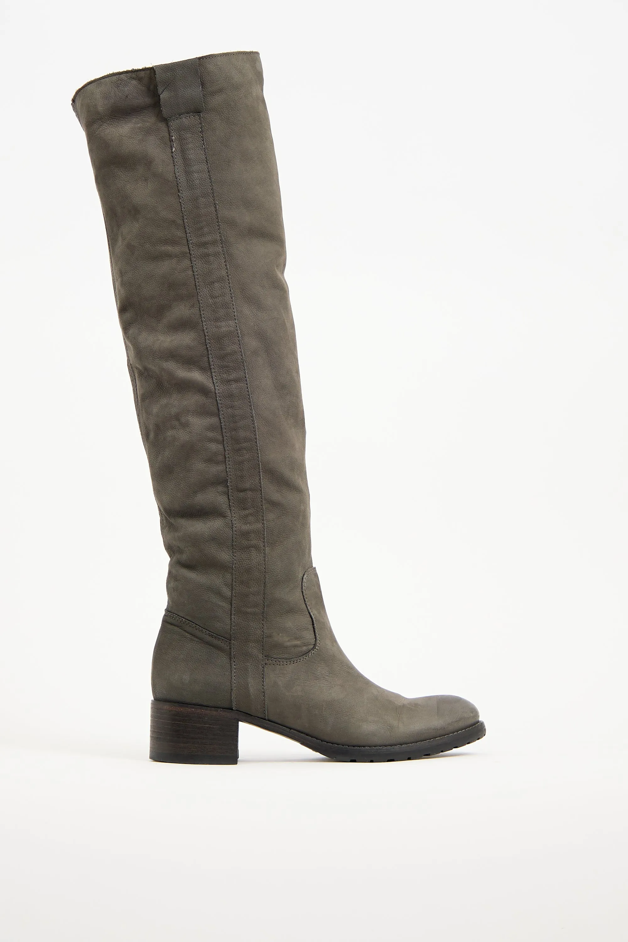 Grey Leather Knee High Boot