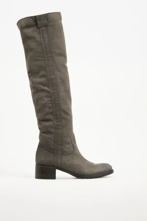 Grey Leather Knee High Boot