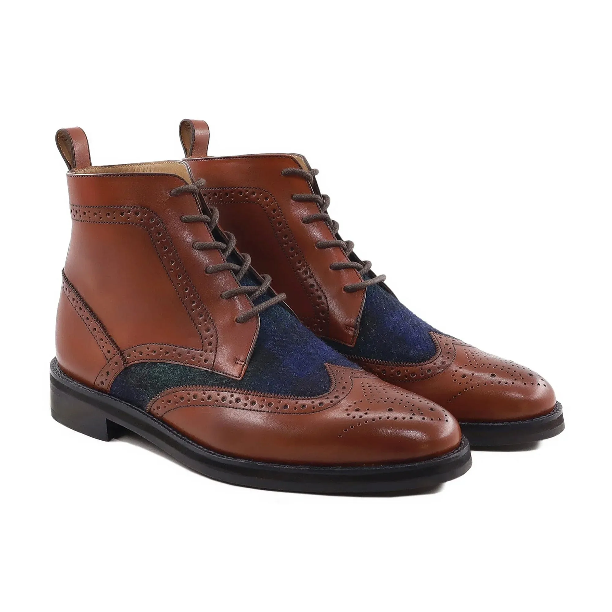 Handmade Custom Brown Calf And Blue Suede Leather Boots For Men