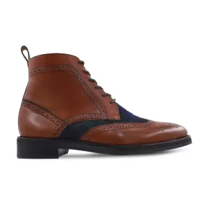 Handmade Custom Brown Calf And Blue Suede Leather Boots For Men