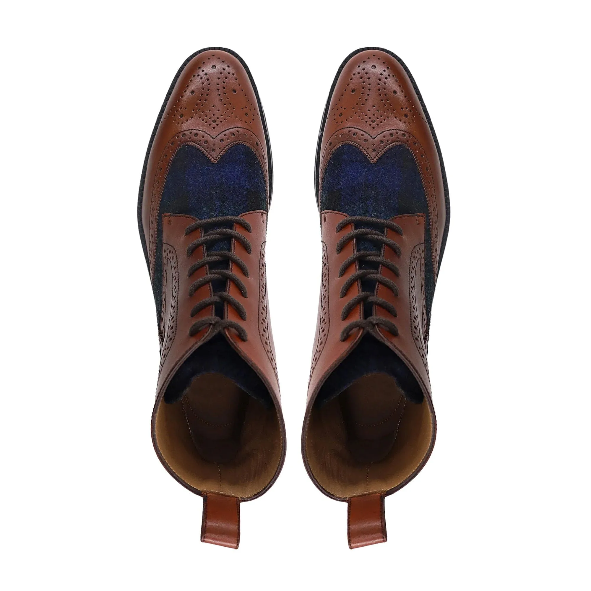 Handmade Custom Brown Calf And Blue Suede Leather Boots For Men