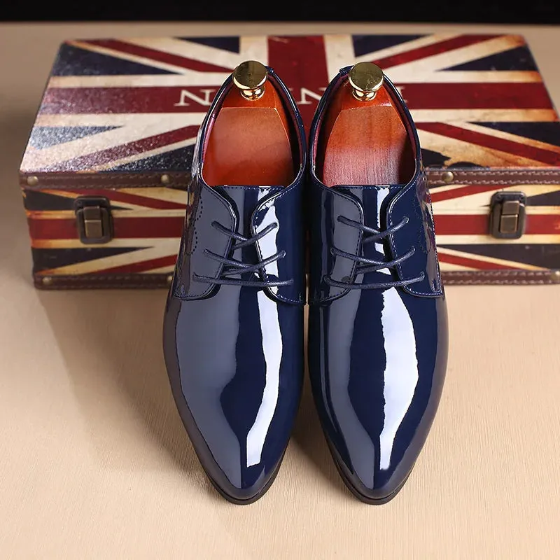 Hnzxzm Men's Classic Retro Brogue Shoes Patent Leather Mens Lace-Up Dress Business Office Shoes Men Party Wedding Oxfords Sizes 38-48