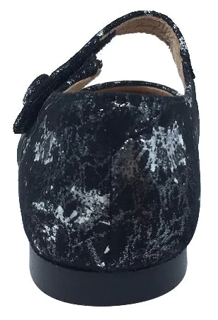 Hoo Shoes Hoova Girl's Mary Jane, Black/Silver Metallic Marble