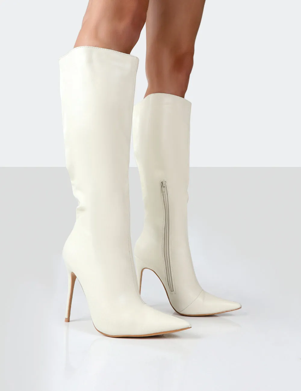 Horizon Ecru PU Knee High Boots