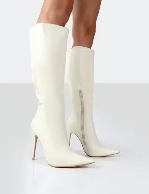 Horizon Ecru PU Knee High Boots