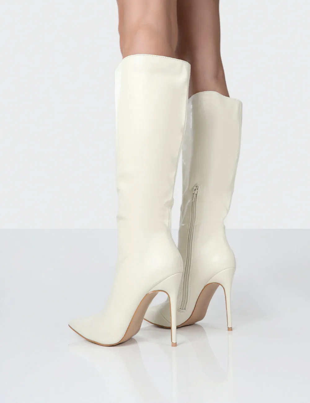 Horizon Ecru PU Knee High Boots