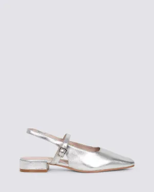 INTEREST SLINGBACK FLATS SILVER LEATHER