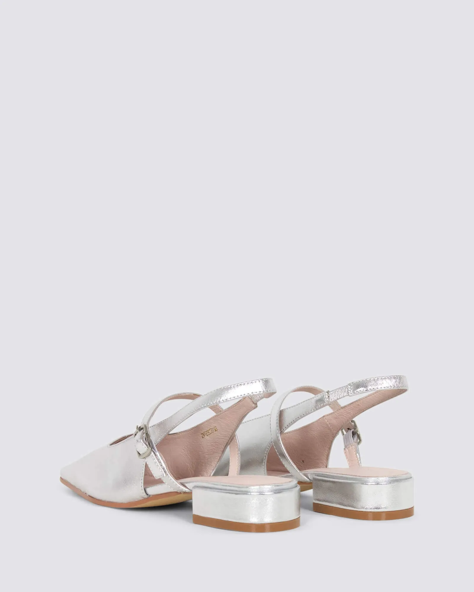 INTEREST SLINGBACK FLATS SILVER LEATHER