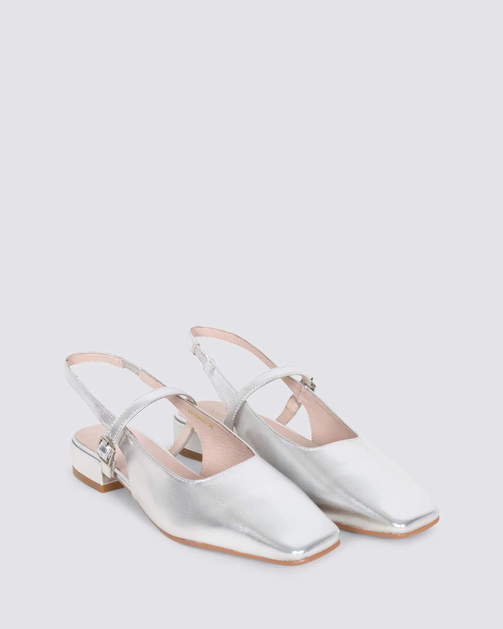 INTEREST SLINGBACK FLATS SILVER LEATHER
