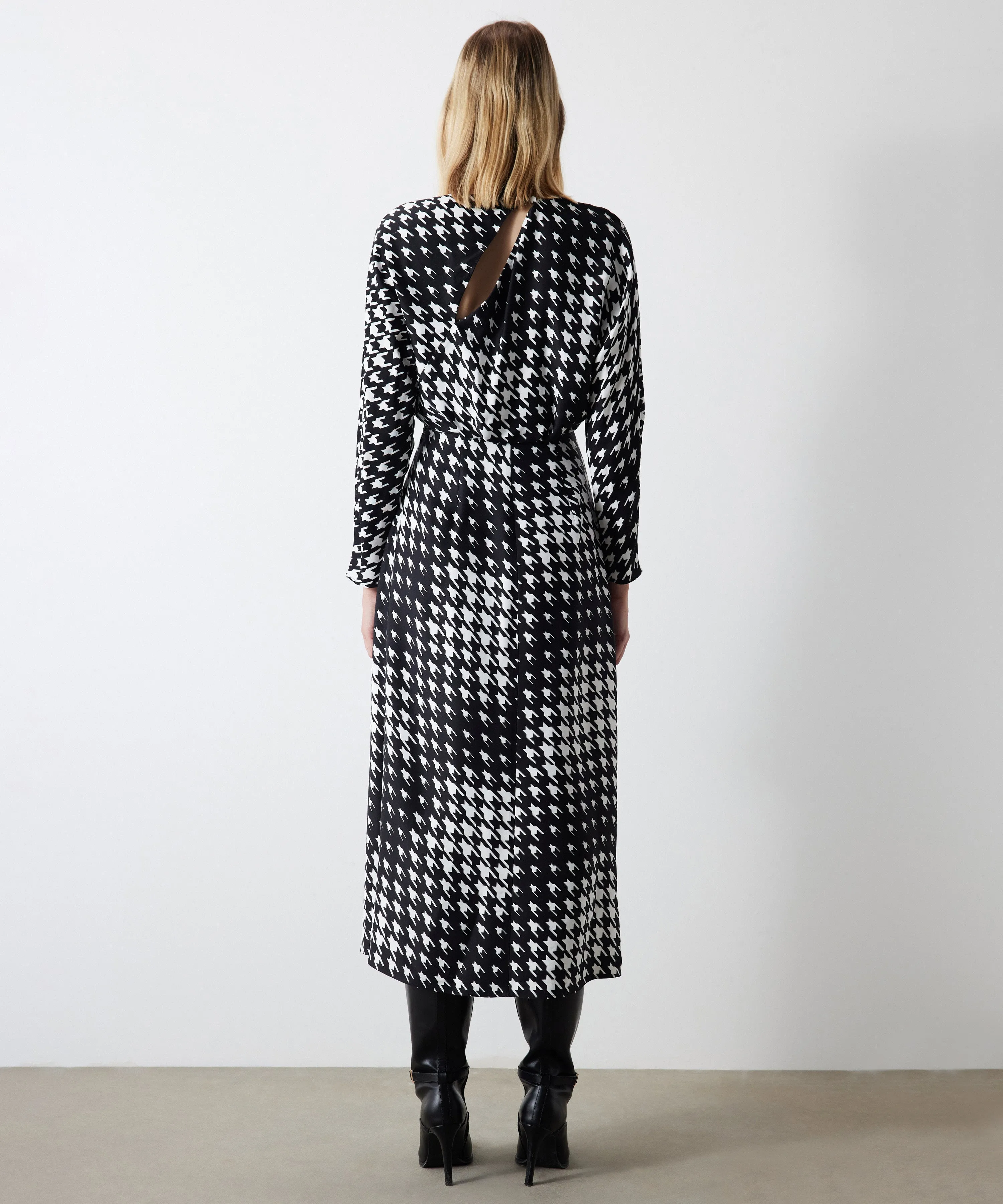 Ipekyol Houndstooth Pattern Midi Dress White