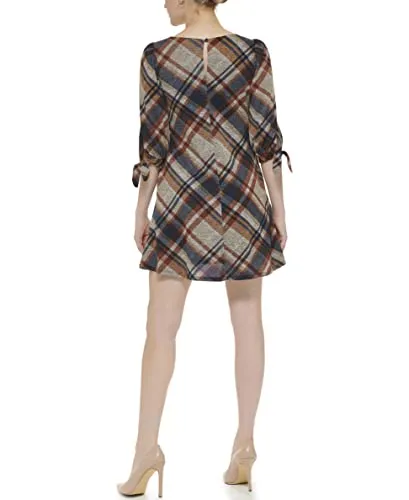 Jessica Howard Women's A-line Soft ¾ Sleeve Short Dress, Black/Brown, Medium