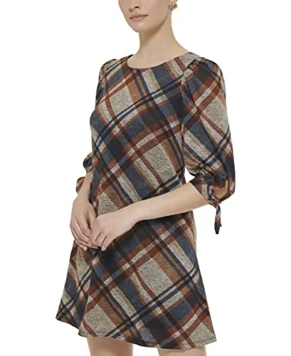 Jessica Howard Women's A-line Soft ¾ Sleeve Short Dress, Black/Brown, Medium