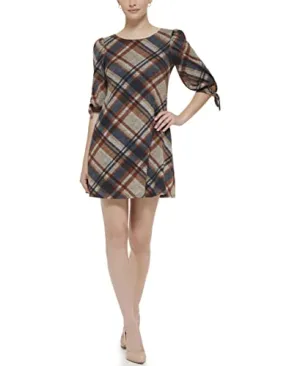 Jessica Howard Women's A-line Soft ¾ Sleeve Short Dress, Black/Brown, Medium