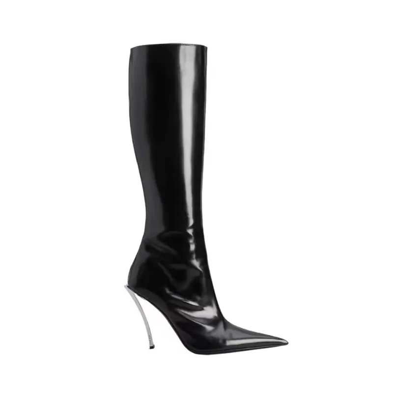 JUSEL Metal Stiletto Heel Knee High Boots
