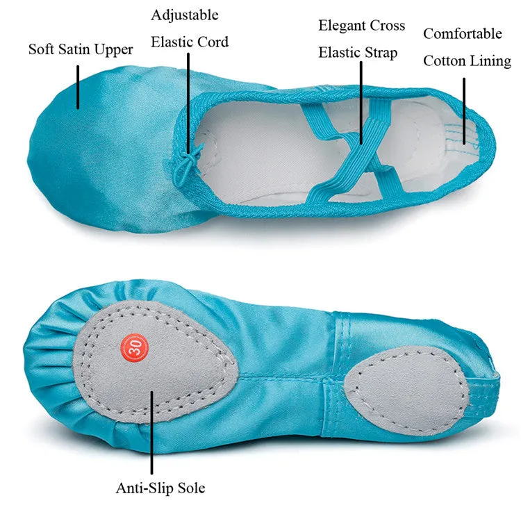 Kid Girl's Satin Practice Ballet Slipper Yoga Shoe
