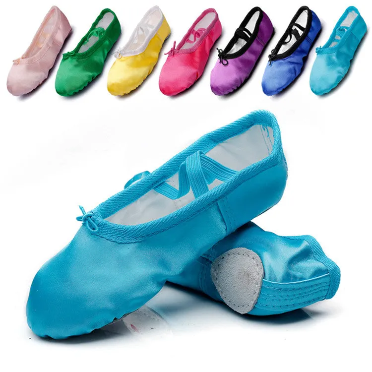 Kid Girl's Satin Practice Ballet Slipper Yoga Shoe