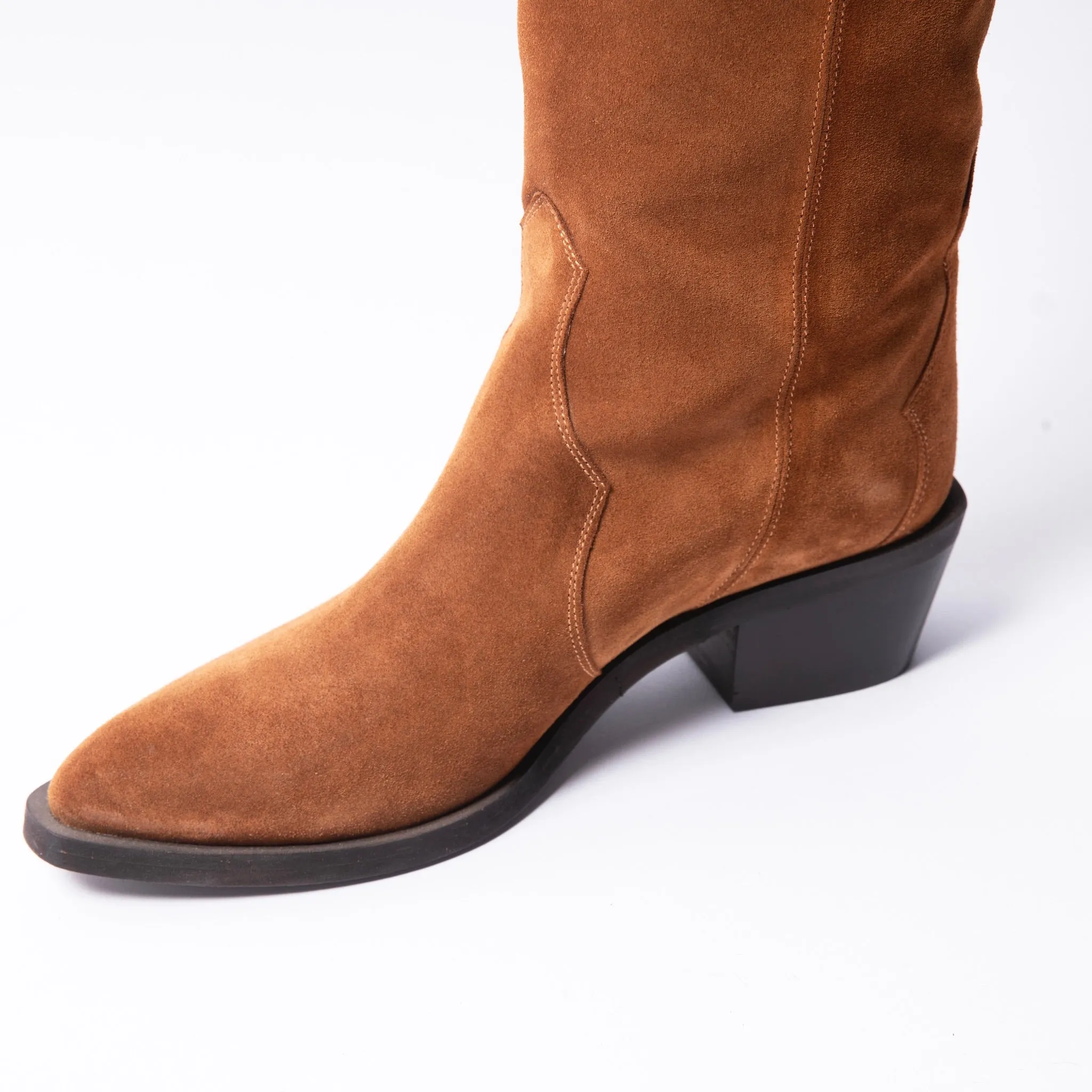 Knee High Cowboy Boots Cognac Suede