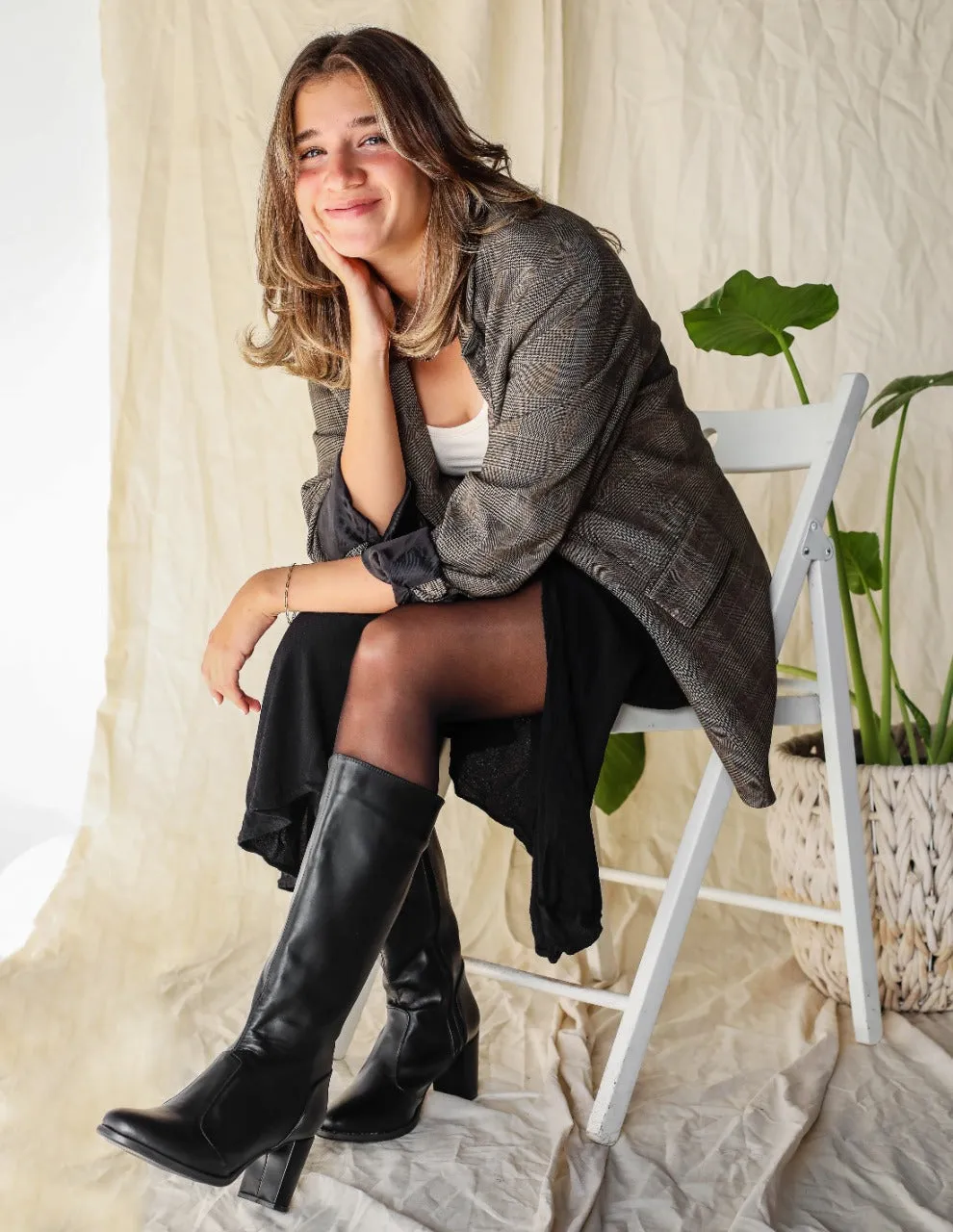 Knee High Leather Boots Black