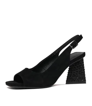 Lantos Black Suede / Jewels Leather Heels