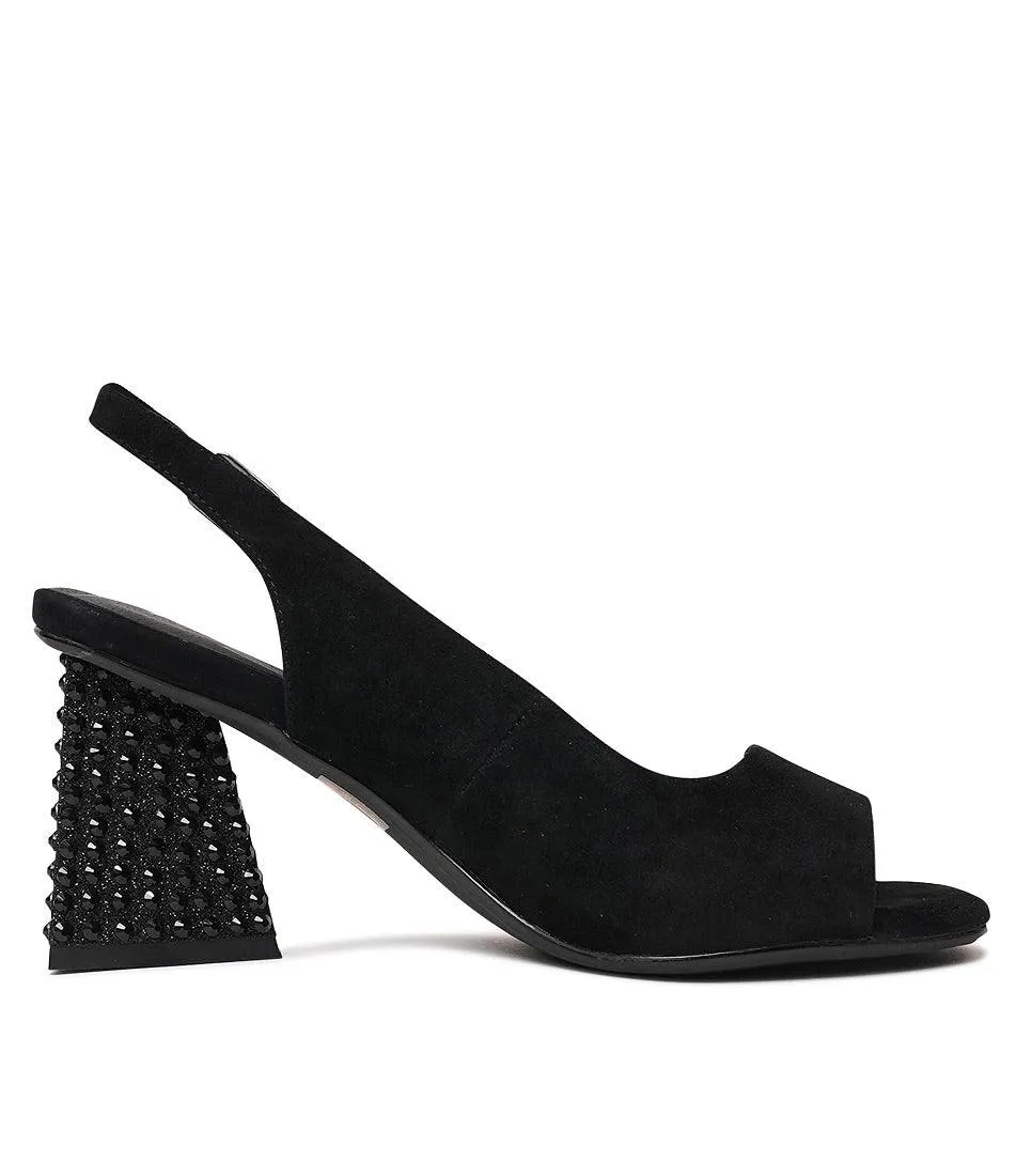 Lantos Black Suede / Jewels Leather Heels