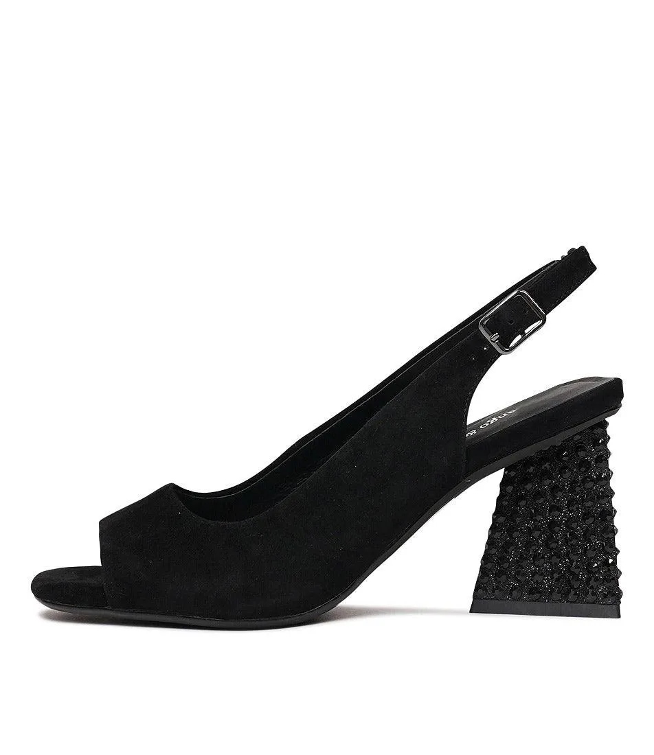 Lantos Black Suede / Jewels Leather Heels